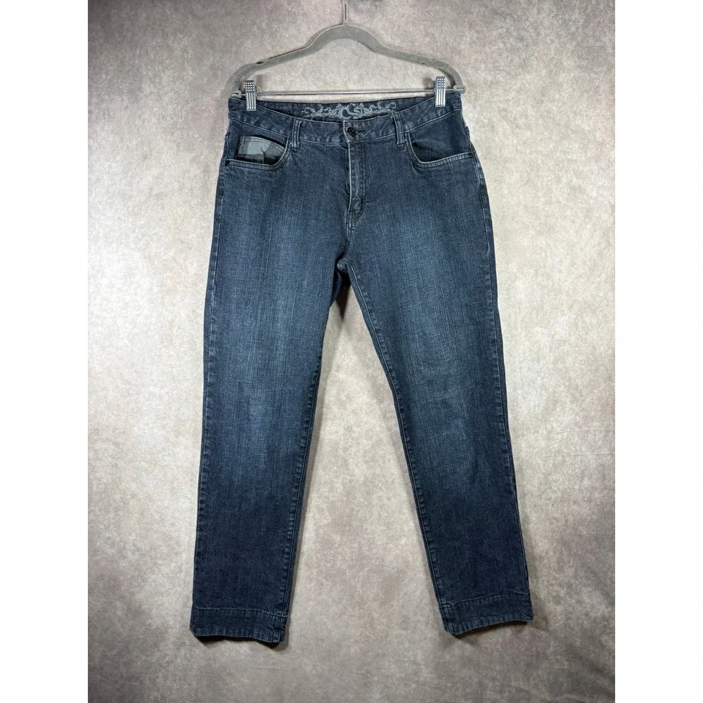 Civil Society Jeans Men 32x30 Dark Wash Straight Leg Plaid Trim Denim Streetwear